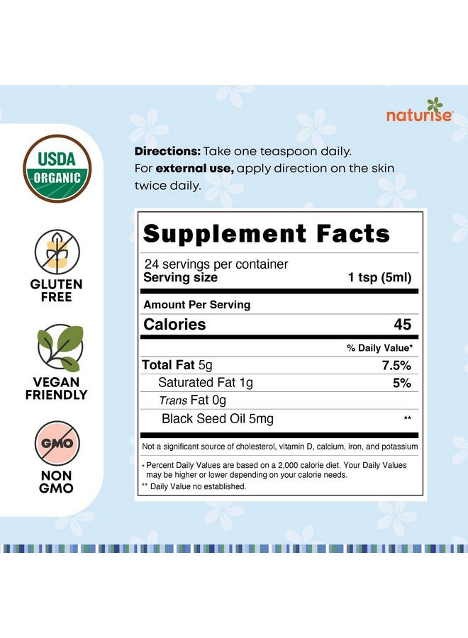 Naturise Organic Black Seed Oil - Organic Cold Pressed Black Cumin Seed Oil - Vegan Non-GMO Gluten Free Black Seed Oil Liquid (Nigella Sativa) Blackseed Oil for Hair & Skin, General Wellness (4 Fl Oz.) - Image 4