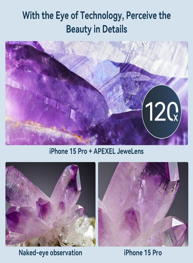 APEXEL 120X Phone Microscope Lens, Jewelers Loupe Magnifier with Eyecup/Illuminated LED Light/Universal Clip, Compatible with iPhone/Android Gems, Jewelry, Coins, Portable Mini Pocket Microscope - Image 3