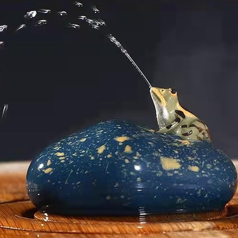 LYART Magic Tea Pet Frog Which Can Spray Water, Zisha Kung Fu Frog Tea Set Ornament Accessories, Decoration for Tea Table Tearoom, for Tea Drinker (1.Cyan A) - Image 1