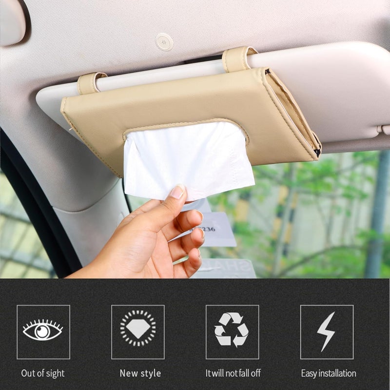 Radiant Car Tissue Holder, Sun Visor Napkin Holder, Car Visor Tissue Holder, Tissue Holder for Car (Beige) - Image 2