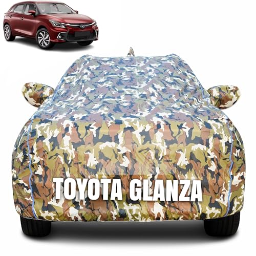 CABIUS 100% Waterproof Car Body Cover for Toyota Glanza (2022-2025) with Mirror Pocket (Heat & UV Resistant, Triple Stitched, Soft Lining, Bottom Elastic & Piping) Camouflage, Military Print - Image 1