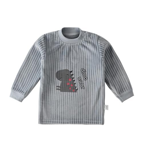 Bold N Elegant Winter Warm Fleece Kid's Dino Print Thick Tshirt and Lower Pajama Clothing Set for Baby Boys Girls Kids (Grey, 6-12 Months) - Image 2