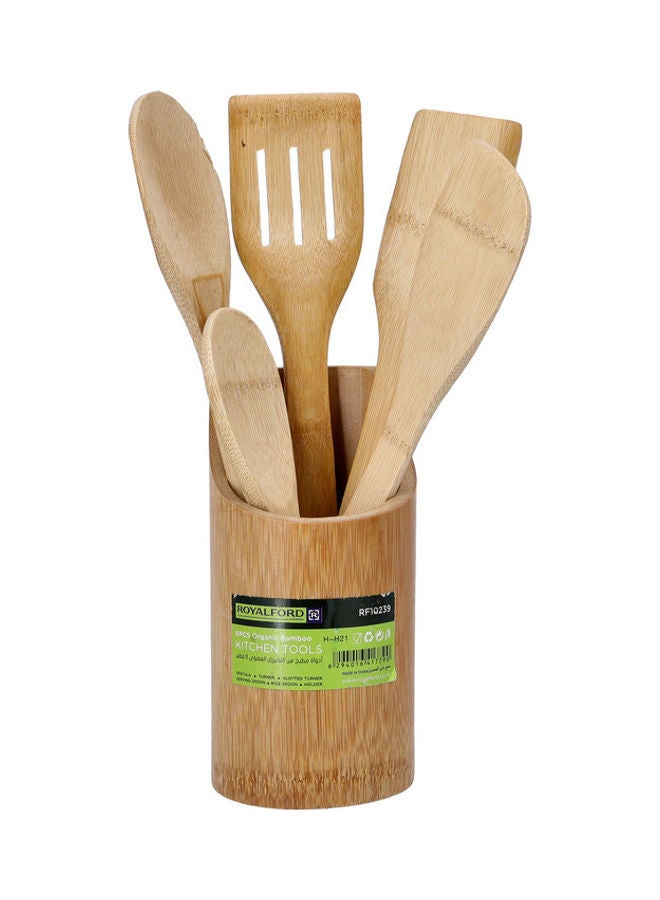 Royalford 6 Pieces Organic Bamboo Kitchen Tools Brown - Image 1
