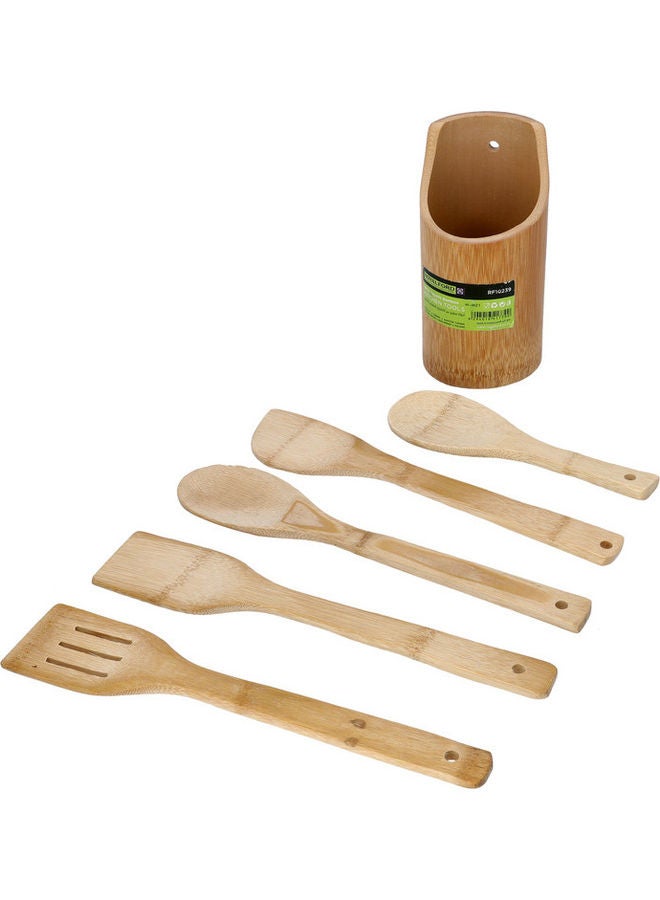 Royalford 6 Pieces Organic Bamboo Kitchen Tools Brown - Image 3