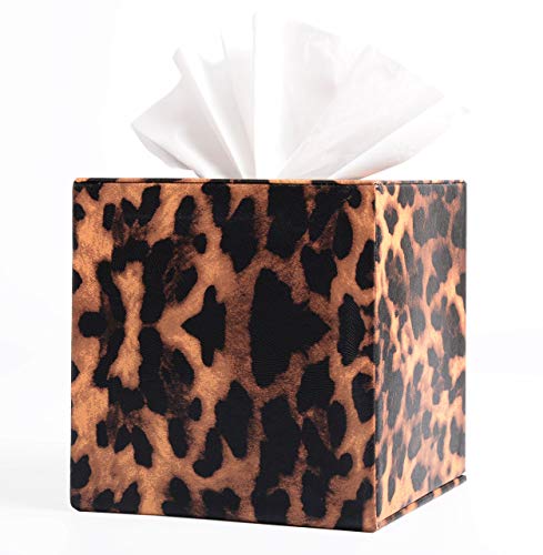 S Forever Home Decor Cube Tissue Box Holders PU Leather Square Tissue Box Cover (Leopard) - Image 2