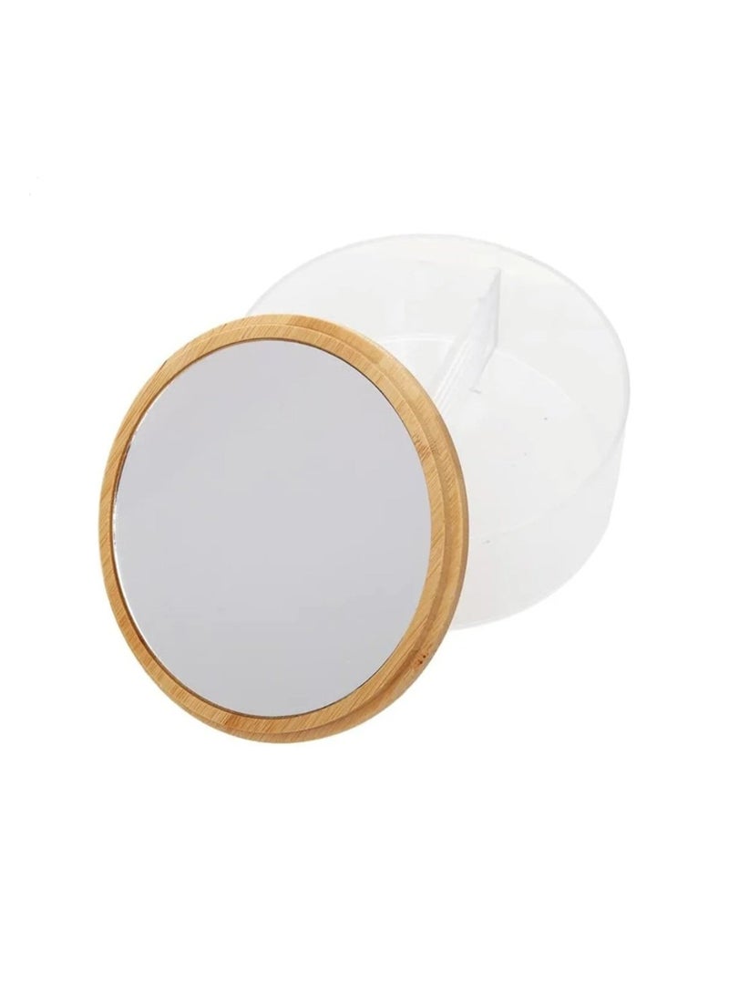 Round Acrylic & Wood Organizer with Built-In Mirror | Multi-Compartment Vanity Storage for Jewelry, Makeup, and Daily Essentials | Stylish and Functional Desk or Dressing Table Organizer - Image 4