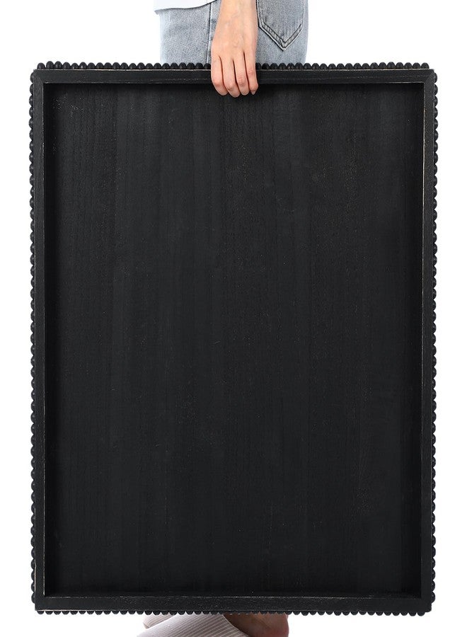 نوجو صينية تقديم مربعة كبيرة جدًا من نوجو، مقاس 24 × 24 بوصة، مزينة بخرز خشبي، صينية تقديم خشبية مغسولة، صينية تقديم مربعة متعددة الاستخدامات، مناسبة لطاولة القهوة أو طاولة المطبخ، لون أسود - Image 1