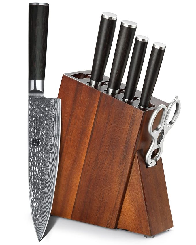 XINZUO Damascus 7-Piece Kitchen Chef Knife Block Set,Professional Sharp Cutting Knife Set With Block,Pakkawood Handle,Chef Gift Box - Image 1