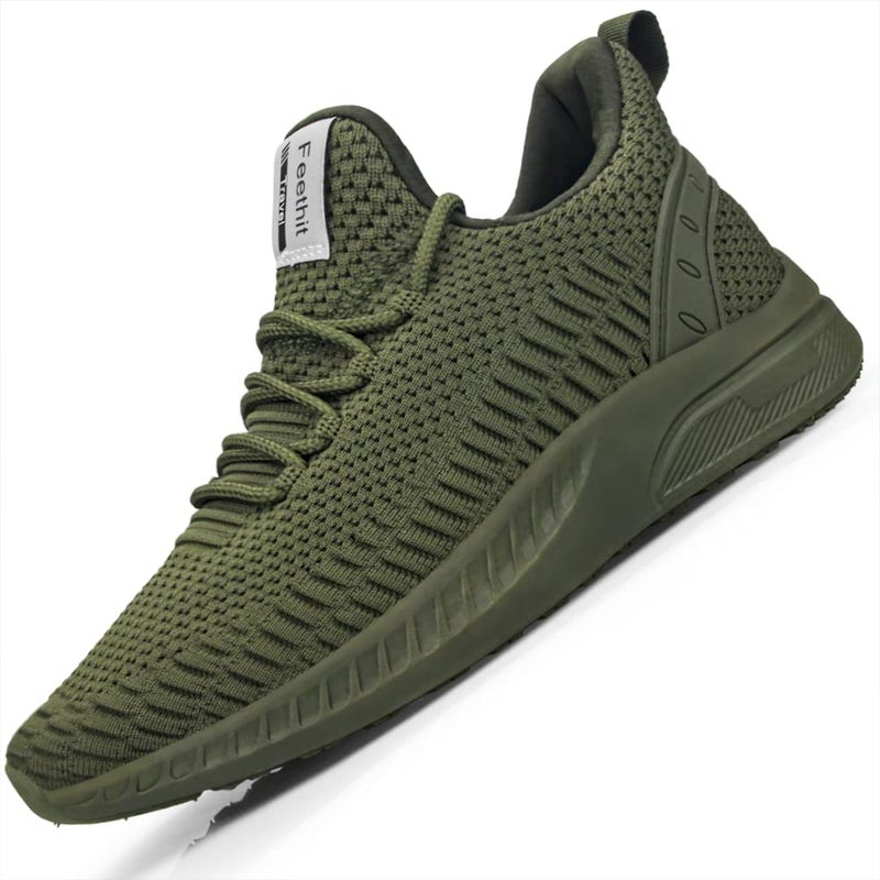 Feethit Mens Slip On Walking Shoes Blade Tennis Shoes Non Slip Running Shoes Lightweight Workout Shoes Breathable Mesh Fashion Sneakers Olive Green Size 11.5 - Image 1