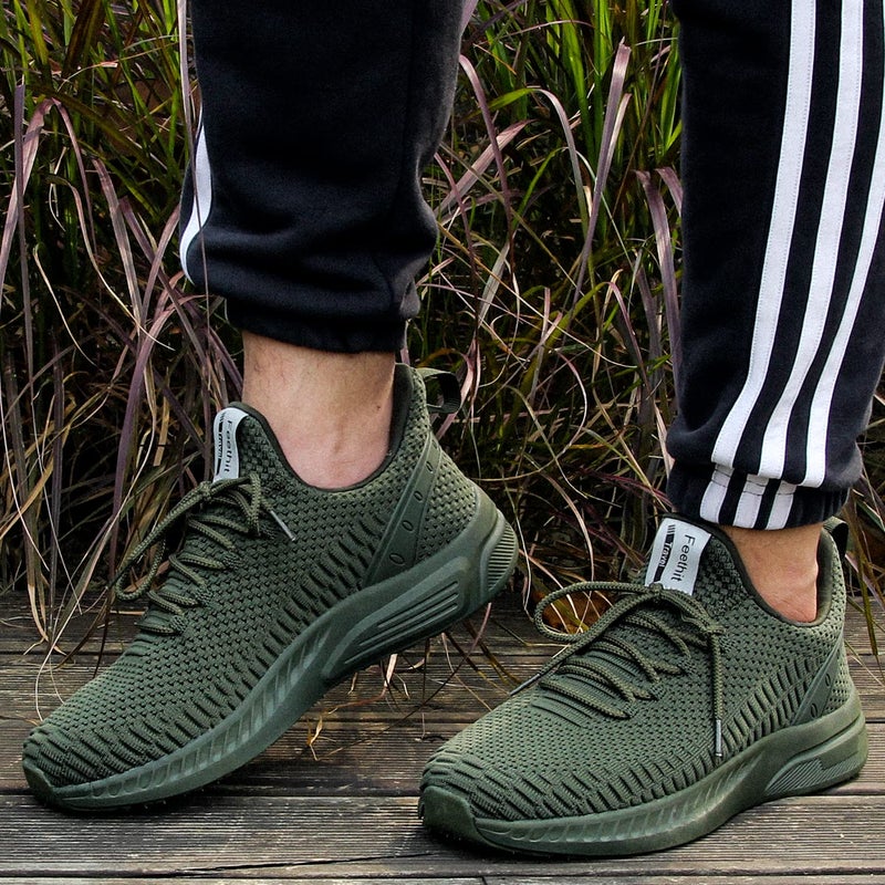 Feethit Mens Slip On Walking Shoes Blade Tennis Shoes Non Slip Running Shoes Lightweight Workout Shoes Breathable Mesh Fashion Sneakers Olive Green Size 11.5 - Image 2