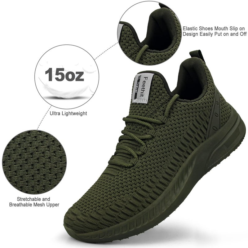 Feethit Mens Slip On Walking Shoes Blade Tennis Shoes Non Slip Running Shoes Lightweight Workout Shoes Breathable Mesh Fashion Sneakers Olive Green Size 11.5 - Image 4