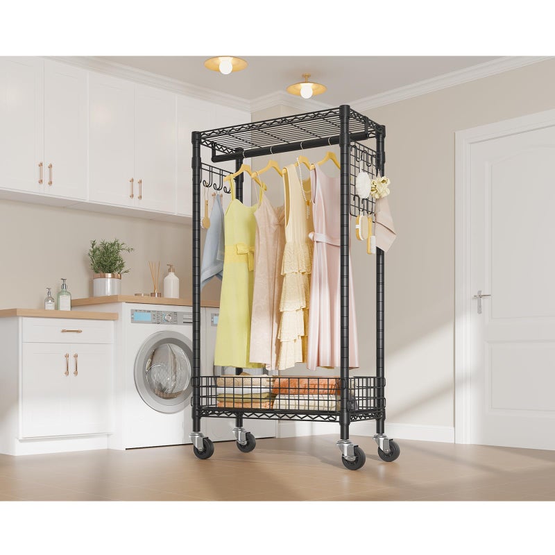 VIPEK R1 Rolling Clothes Rack with Pegboard Organizer Portable Closet for Hanging Clothes with Lockable Wheels & Removable Basket, Compact Clothing Rack for Small Spaces Apartments/Bedroom, Black - Image 4