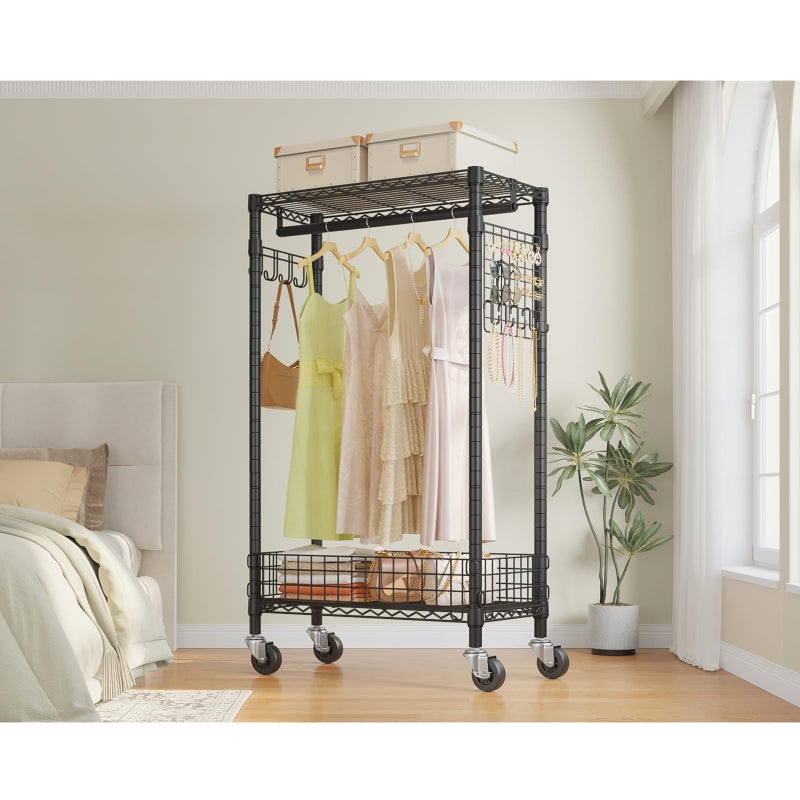 VIPEK R1 Rolling Clothes Rack with Pegboard Organizer Portable Closet for Hanging Clothes with Lockable Wheels & Removable Basket, Compact Clothing Rack for Small Spaces Apartments/Bedroom, Black - Image 3