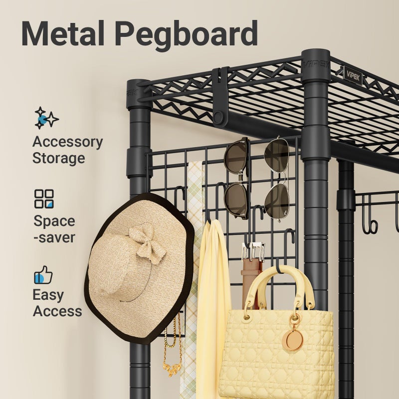 VIPEK R1 Rolling Clothes Rack with Pegboard Organizer Portable Closet for Hanging Clothes with Lockable Wheels & Removable Basket, Compact Clothing Rack for Small Spaces Apartments/Bedroom, Black - Image 2