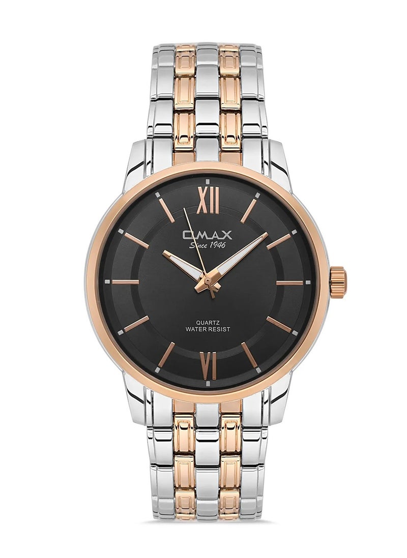 OMAX - Omax Men's Gold Luxury Wrist Watch, Watches for Men, Stainless Watches, Silver Steel Band, Black Dial, Waterproof Watch, 1 Year Warranty - Image 1