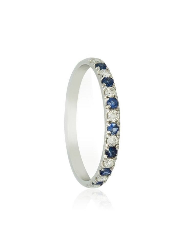 Capri Gold - Capri Gold Blue Sapphire Diamond Pave  Ring in 18K White Gold, 9 US - Image 1