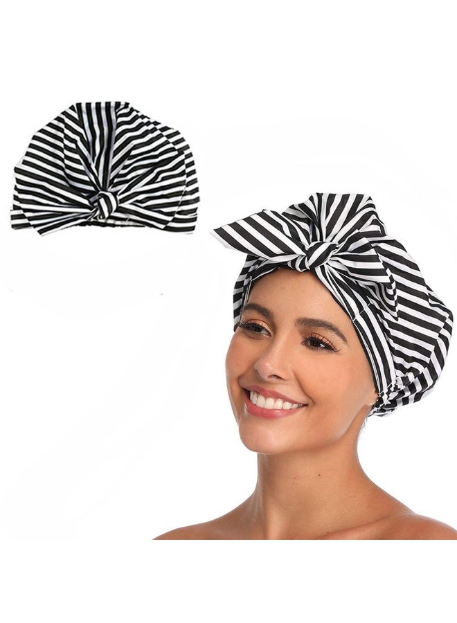 Shower Cap for Women Reusable Waterproof Hair Caps with Adjustable Bowknot, Ideal for Beauty Bathing, Hair Spa, and Travel Use  - Image 1