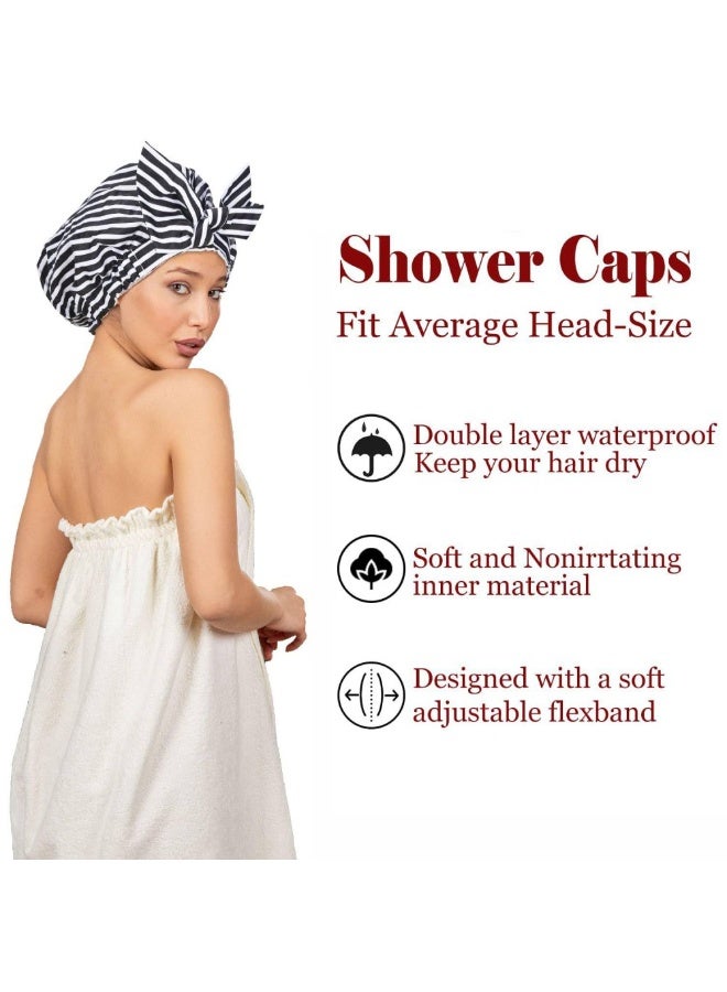 Shower Cap for Women Reusable Waterproof Hair Caps with Adjustable Bowknot, Ideal for Beauty Bathing, Hair Spa, and Travel Use  - Image 2