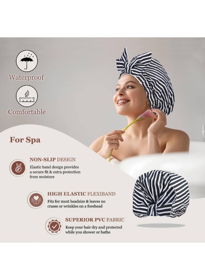 Shower Cap for Women Reusable Waterproof Hair Caps with Adjustable Bowknot, Ideal for Beauty Bathing, Hair Spa, and Travel Use  - Image 5