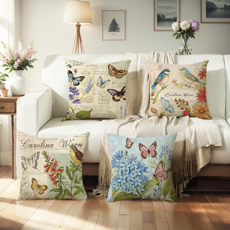 wyooxoo Spring Pillow Covers 18x18 Set of 4 Farmhouse Pillow Covers Outdoor Decorative Throw Cushion Case for Sofa Couch Living Room - Image 3