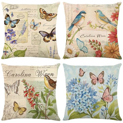 wyooxoo Spring Pillow Covers 18x18 Set of 4 Farmhouse Pillow Covers Outdoor Decorative Throw Cushion Case for Sofa Couch Living Room - Image 1