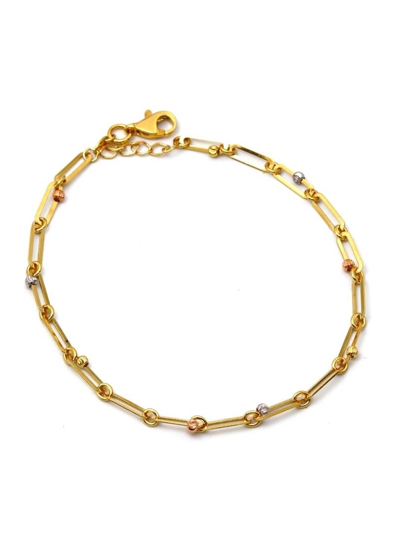 Gold Zone Real Gold 3 Color Paper Clip Beads Ball Adjustable Size Bracelet 1339-VI BR1492 - Image 1