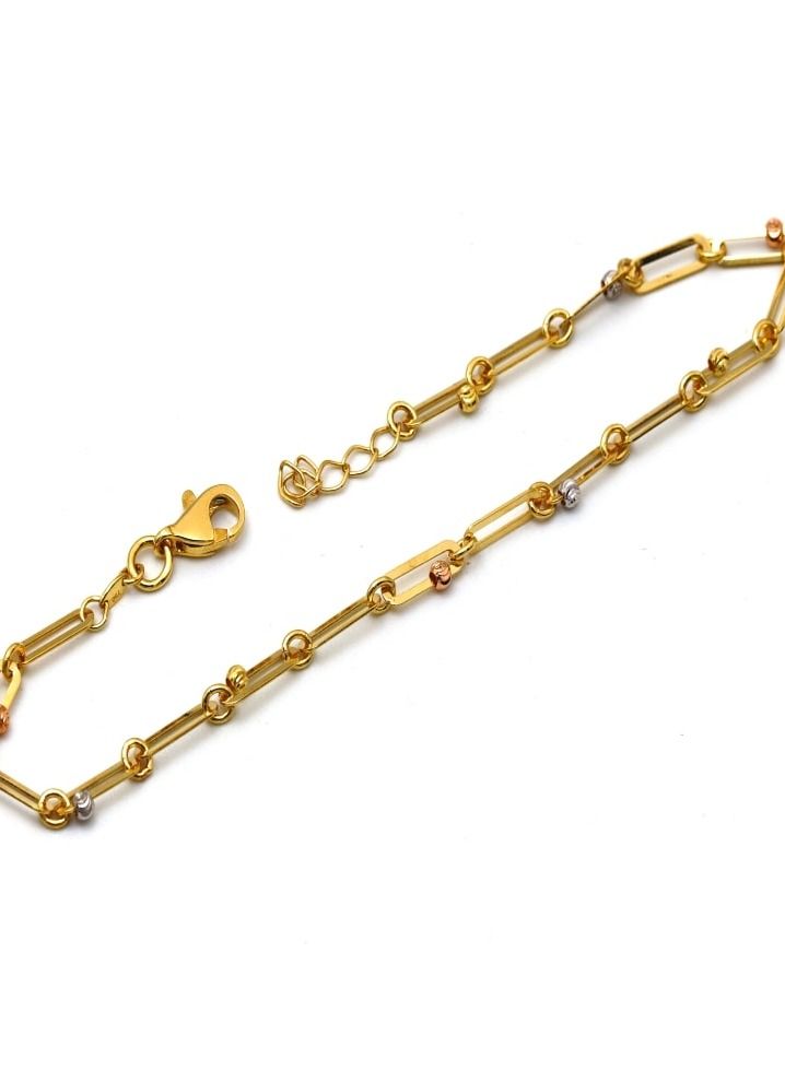 Gold Zone Real Gold 3 Color Paper Clip Beads Ball Adjustable Size Bracelet 1339-VI BR1492 - Image 2