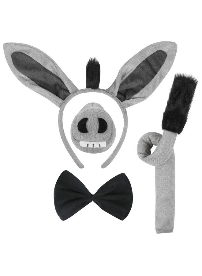 EVERMARKET 4 Pieces Donkey Costume Set Donkey Ears Headband Donkey Nose Tail and Bow Tie Animal Fancy Dress Donkey Costume Kit Party Accessories for Halloween,Birthday,Christmas,Cosplay Dress Up Party - Image 1