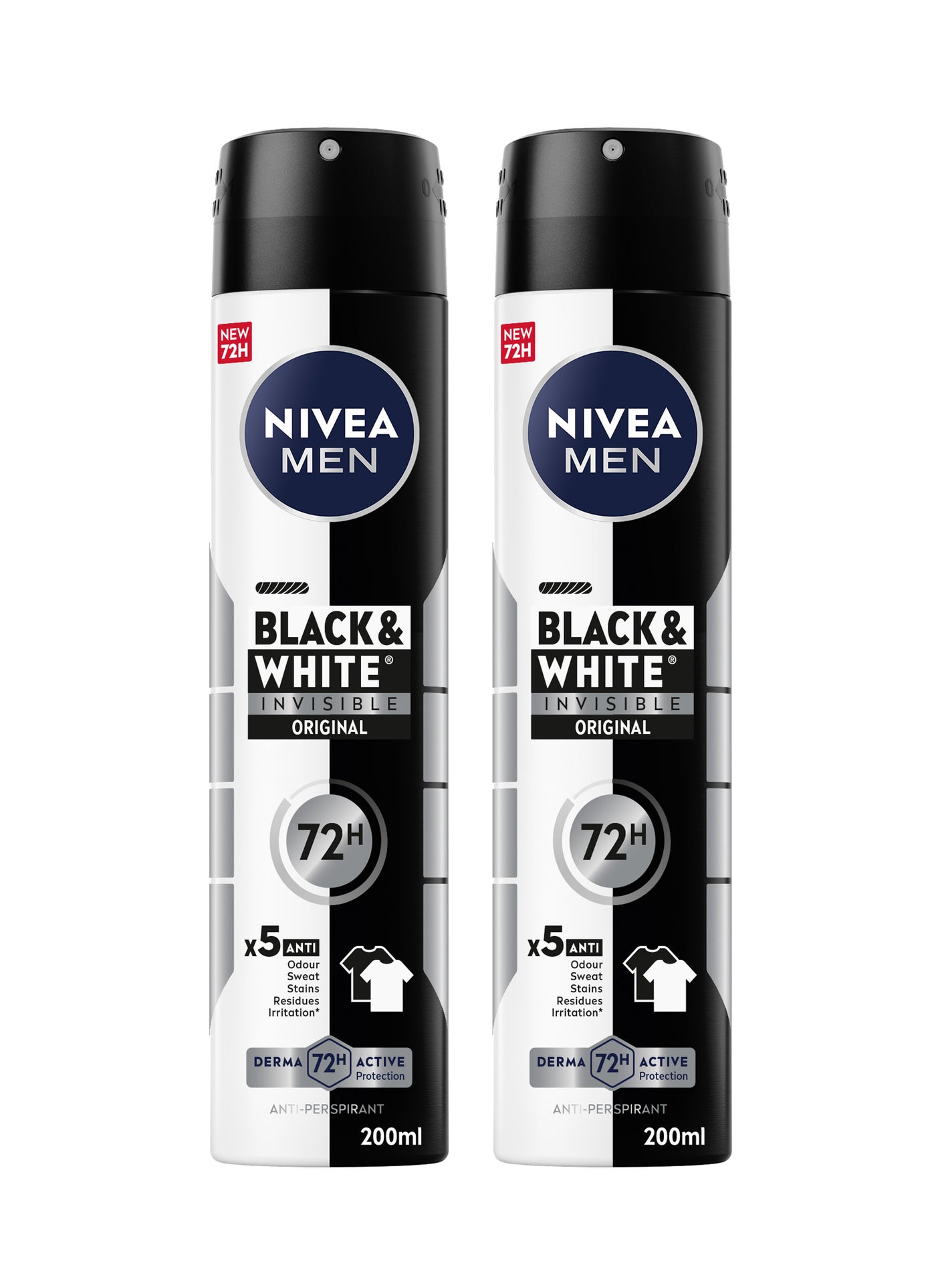 Nivea Antiperspirant Spray Black And  White Invisible Original Pack of 2