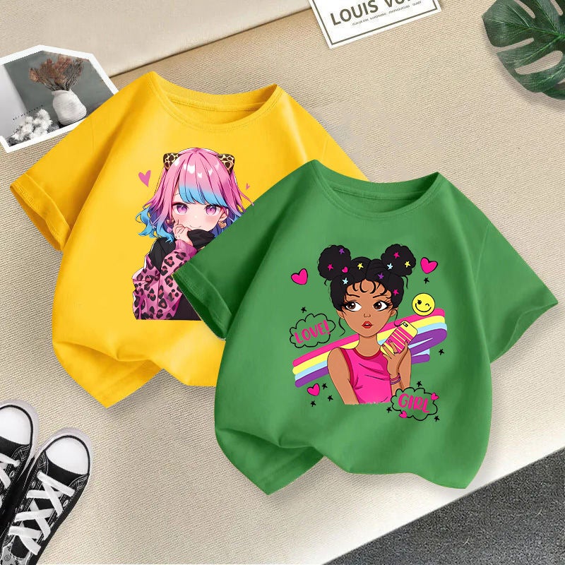 Children'S T-Shirt For Girls, Short-Sleeved Cotton, 2026 New Style, Stylish Cartoon Print Top For Girls, Korean Style Children'S Clothing Trend - Image 4