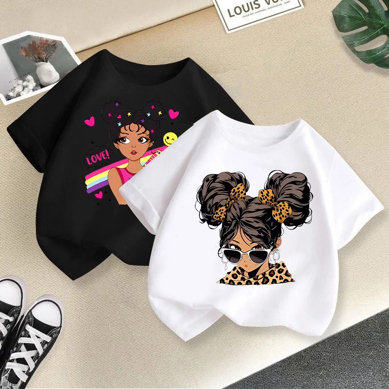 Children'S T-Shirt For Girls, Short-Sleeved Cotton, 2026 New Style, Stylish Cartoon Print Top For Girls, Korean Style Children'S Clothing Trend - Image 3