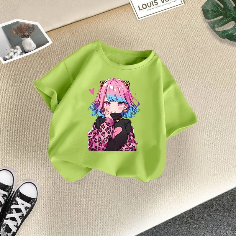 Children'S T-Shirt For Girls, Short-Sleeved Cotton, 2026 New Style, Stylish Cartoon Print Top For Girls, Korean Style Children'S Clothing Trend - Image 1
