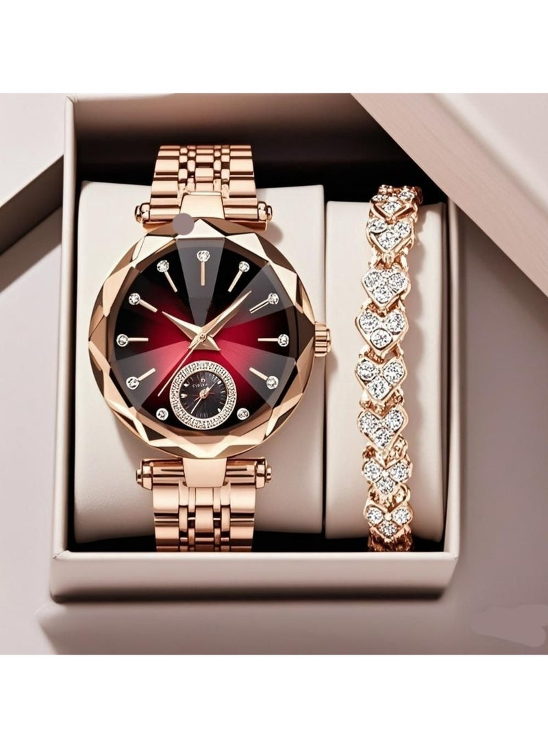 PULUZ Women Fashion Watch Metal Case Band Analog Wrist Watch Glittering Diamond Quartz Watch and Bracelet Set - Image 4