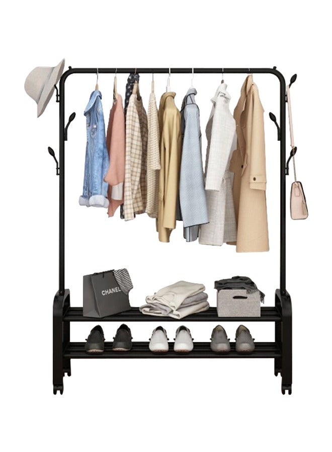 GUDOO Simple Double Tier Clothes Drying Rack Floor Metal Shoe Rack Hanger Indoor Bedroom Storage Rack Multi-functional Hanger Black 113x157x33.5cm - Image 1