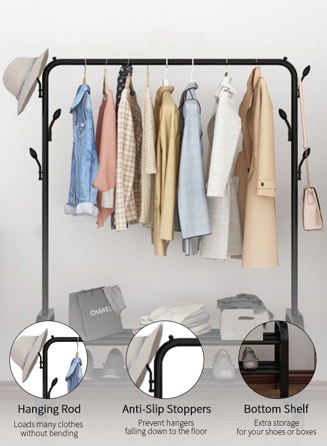 GUDOO Simple Double Tier Clothes Drying Rack Floor Metal Shoe Rack Hanger Indoor Bedroom Storage Rack Multi-functional Hanger Black 113x157x33.5cm - Image 4
