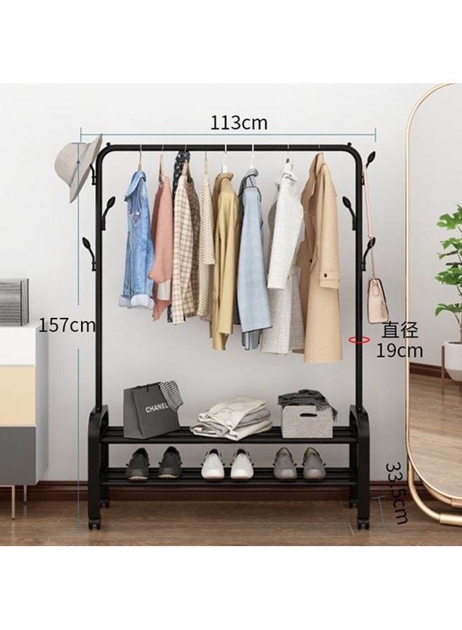 GUDOO Simple Double Tier Clothes Drying Rack Floor Metal Shoe Rack Hanger Indoor Bedroom Storage Rack Multi-functional Hanger Black 113x157x33.5cm - Image 5