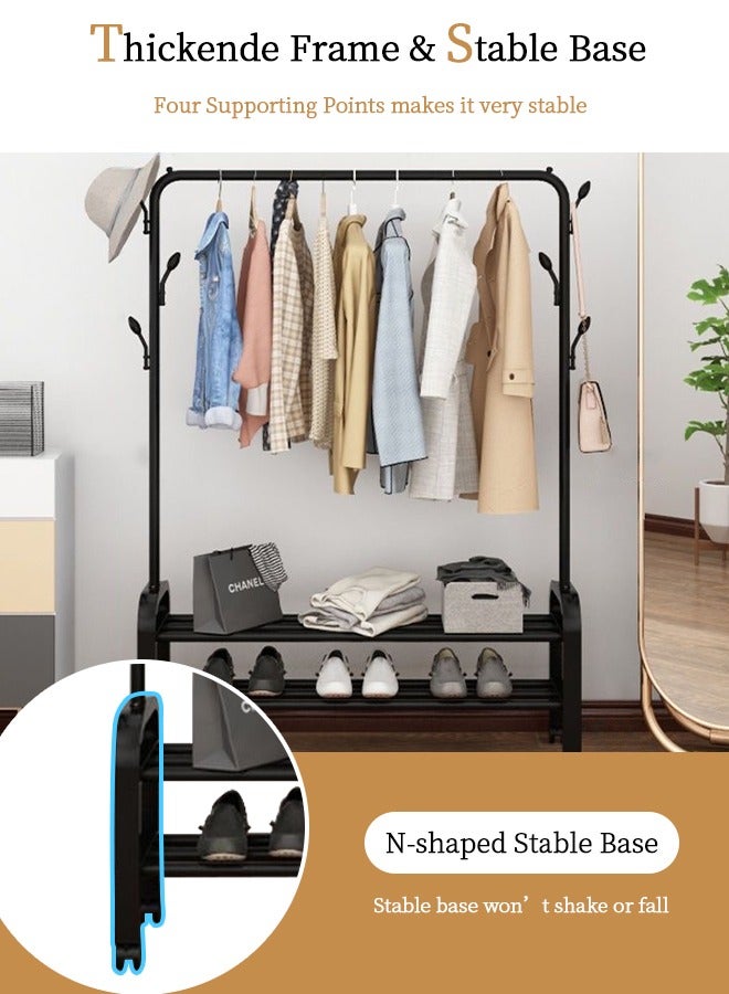 GUDOO Simple Double Tier Clothes Drying Rack Floor Metal Shoe Rack Hanger Indoor Bedroom Storage Rack Multi-functional Hanger Black 113x157x33.5cm - Image 3