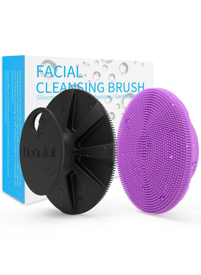 Secura Silicone Face Scrubber 2 Packmanual Facial Cleansing Brushgentle Face Exfoliator For Sensitive Skinskin Care Exfoliating Face Brush For Men And Womenblack+Purple  - Image 1