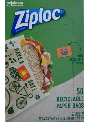 Ziploc Ziploc Paper Sandwich and Snack Bags Recyclable  Sealable with Fun Designs 50 Count Pack of 2  - Image 2