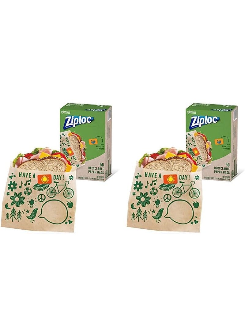 Ziploc Ziploc Paper Sandwich and Snack Bags Recyclable  Sealable with Fun Designs 50 Count Pack of 2  - Image 1