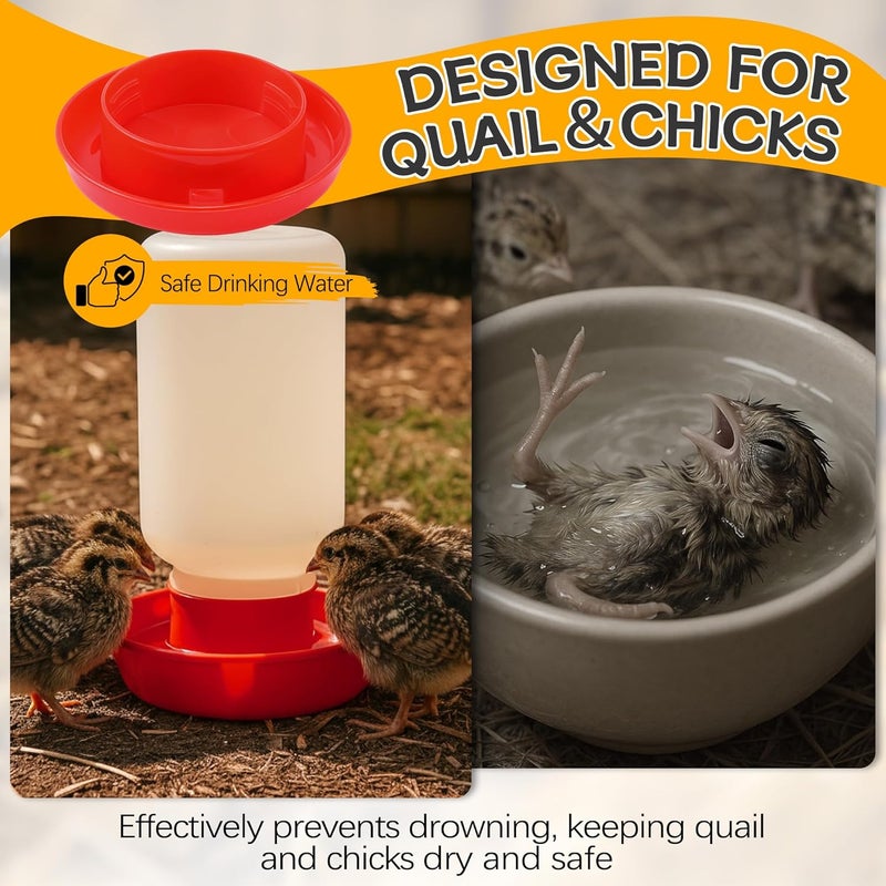Enhon 2 Sizes Quail Waterer Base, Quail & Chick No Drown Water Base, Safety Waterer and Feeder, Compatible with Bottles with A 2.5inch Outer Diameter and Threaded Neck for Brooding - Image 3