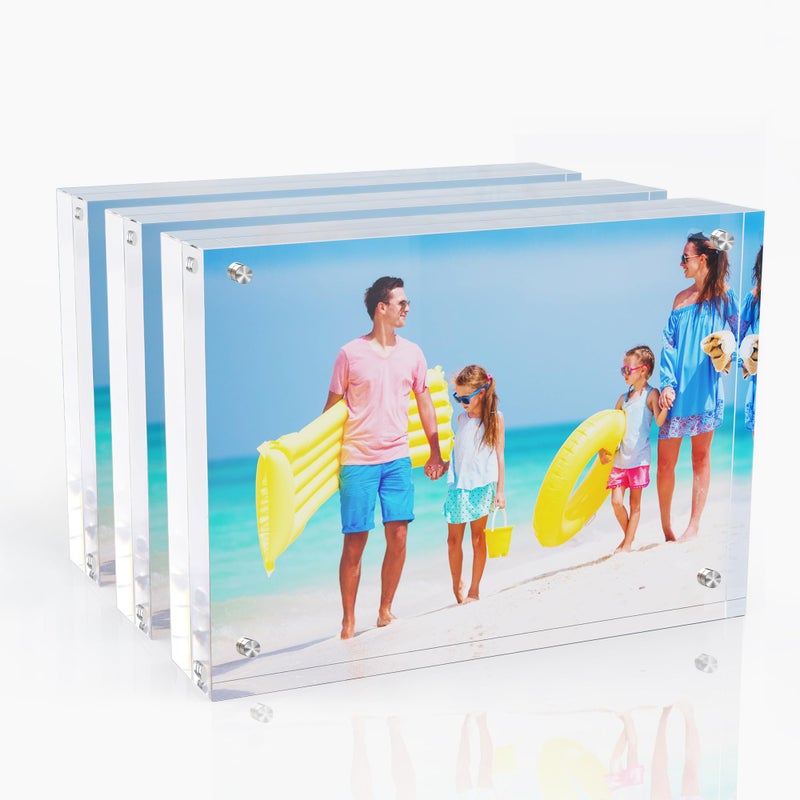 laapee 5x7 Inches Acrylic Picture Frames 3 Pack  Double Sided Magnetic Photo Frames Free Standing on Desk or Table Clear Picture Frames - Image 1