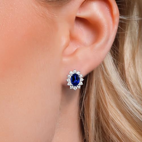 Gem Stone King 7X5MM Oval Gemstone Birthstone Stud Earrings For Women | Princess Diana Royal Halo Style | 925 Sterling Silver | Fine Jewelry Gifts for Anniversary Wedding Her Mom Women Wife - Image 3