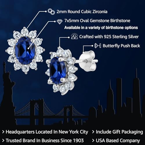 Gem Stone King 7X5MM Oval Gemstone Birthstone Stud Earrings For Women | Princess Diana Royal Halo Style | 925 Sterling Silver | Fine Jewelry Gifts for Anniversary Wedding Her Mom Women Wife - Image 2