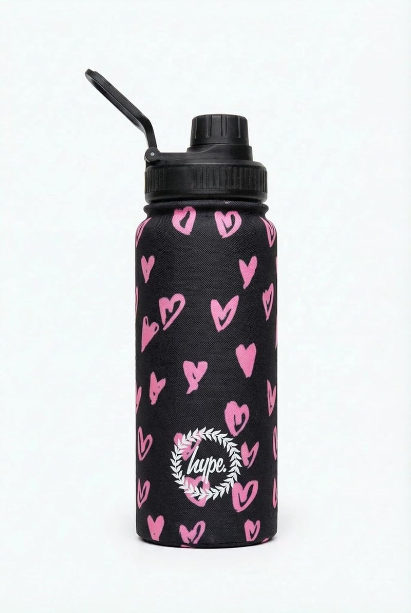 HYPE Girls Water Bottle with Pink Scribble Heart Design - 600ml Stainless Steel Insulated - Image 1