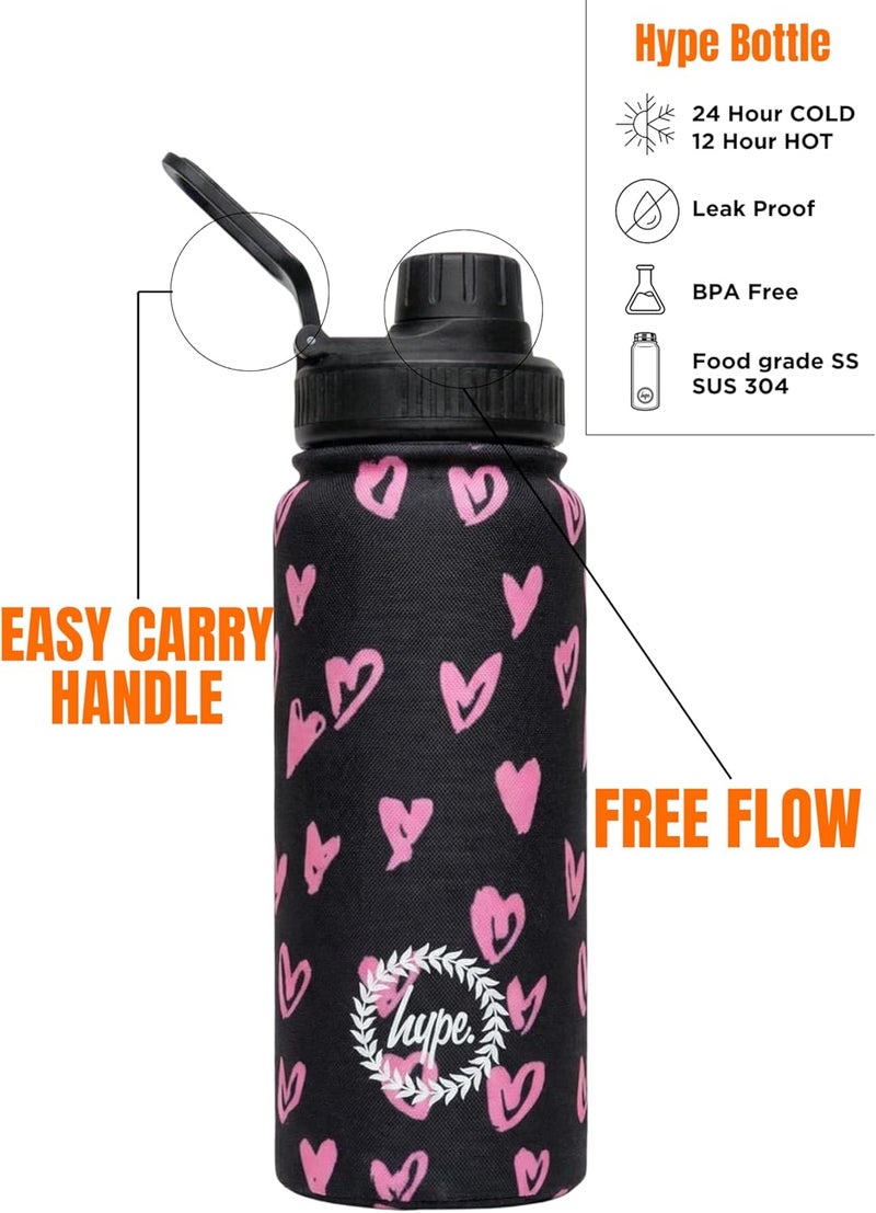 HYPE Girls Water Bottle with Pink Scribble Heart Design - 600ml Stainless Steel Insulated - Image 3