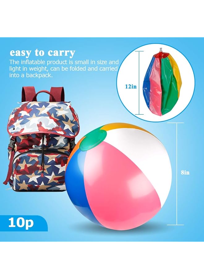 KASTWAVE Inflatable Beach Ball 10 Pcs Classic Rainbow Color Beachball Summer Water Toy Birthday Pool Party Favors Fun Play Beachball Game For Kid Boys Girls 8 To 12 Inches From Inflated To Deflated - Image 4