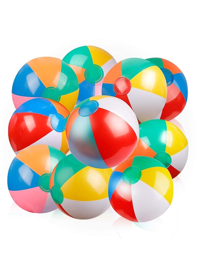 KASTWAVE Inflatable Beach Ball 10 Pcs Classic Rainbow Color Beachball Summer Water Toy Birthday Pool Party Favors Fun Play Beachball Game For Kid Boys Girls 8 To 12 Inches From Inflated To Deflated - Image 1