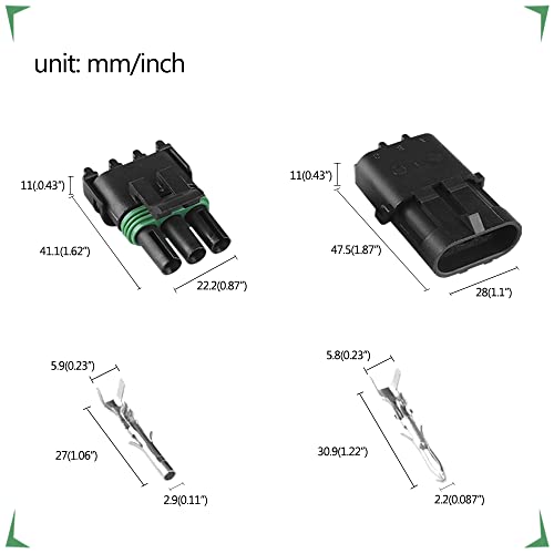 MUYI 10 Kit 3 Pin Way Waterproof Electrical Plugs 2.5mm Series Terminal Pins Weatherpack Connectors Automotive Replacement Kits with Spudger - Image 3