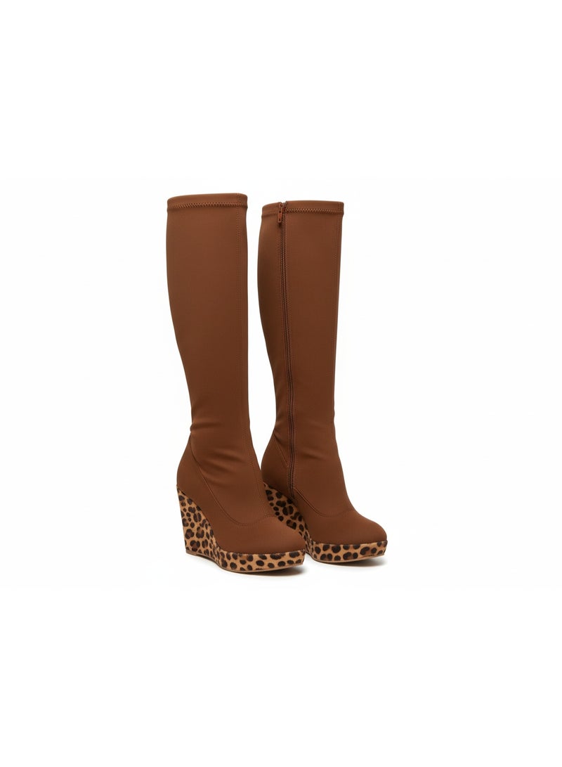 لايف ستيلاش  حذاء طويل بكعب إسفين من الجلد المدبوغ LB-39 - هافان - Image 2